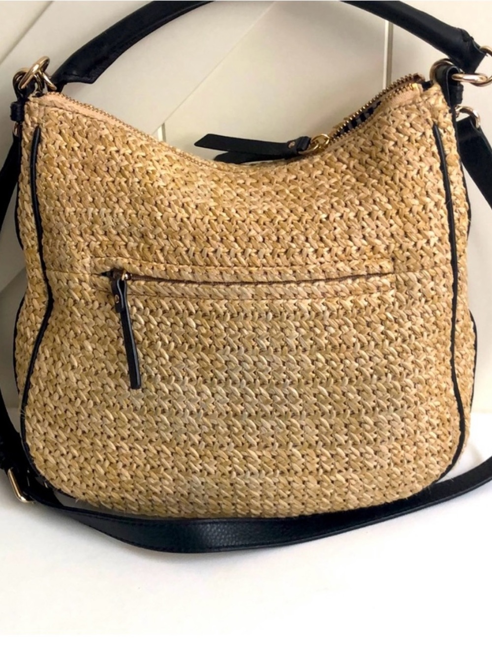 kate spade Natural Straw Shoulder Bag with Black Trim - Picture 3 of 9